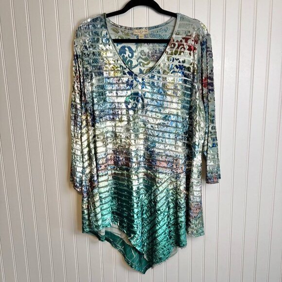 Live And Let Live Green Velvet V-Neck Tunic L2 - Picture 1 of 5